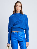 Front cropped image of model wearing Viscose Wool Sweater in AZURE