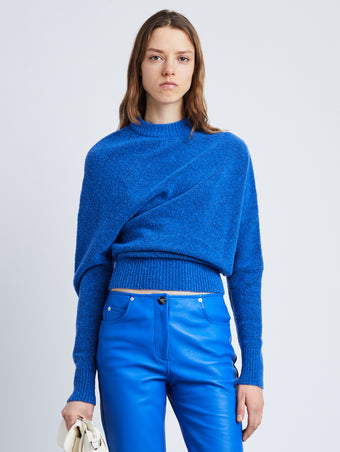 Front cropped image of model wearing Viscose Wool Sweater in AZURE
