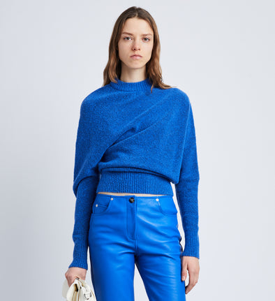 Front cropped image of model wearing Viscose Wool Sweater in AZURE