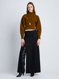 Front full length image of model wearing Wool Viscose Boucle Top in WALNUT