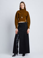 Front full length image of model wearing Wool Viscose Boucle Top in WALNUT