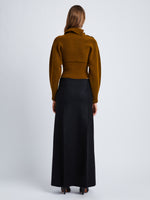 Back full length image of model wearing Wool Viscose Boucle Top in WALNUT