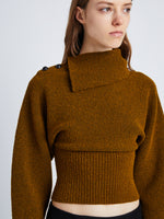 Detail image of model wearing Wool Viscose Boucle Top in WALNUT