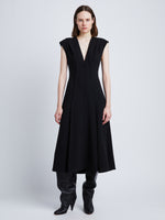 Front full length image of model wearing Matte Viscose Crepe Dress in BLACK