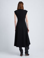 Back full length image of model wearing Matte Viscose Crepe Dress in BLACK