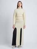 Front full length image of model wearing Technical Sequin Knit Skirt in ECRU