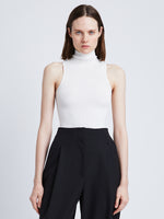 Front cropped image of model wearing Matte Viscose Knit Top in WHITE