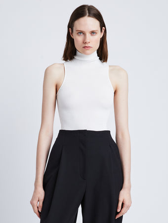 Front cropped image of model wearing Matte Viscose Knit Top in WHITE