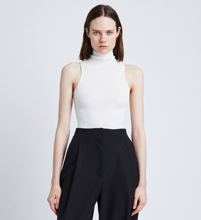 Front cropped image of model wearing Matte Viscose Knit Top in WHITE