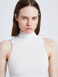 Detail image of model wearing Matte Viscose Knit Top in WHITE