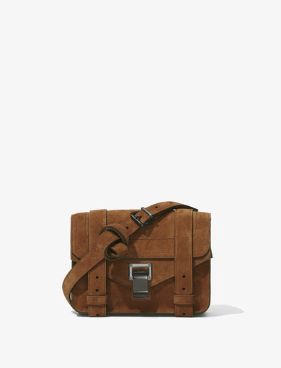 Front image of Suede PS1 Mini Crossbody Bag in WALNUT
