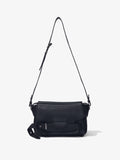 Front image of Beacon Saddle Bag in BLACK with strap extended