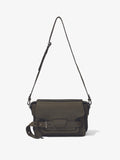 Front image of Beacon Saddle Bag in OLIVE with strap extended