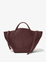 Front image of Large Chelsea Tote in bordeaux with straps unbuttoned