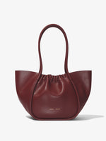 Front image of Carved Python Large Ruched Tote in BORDEAUX