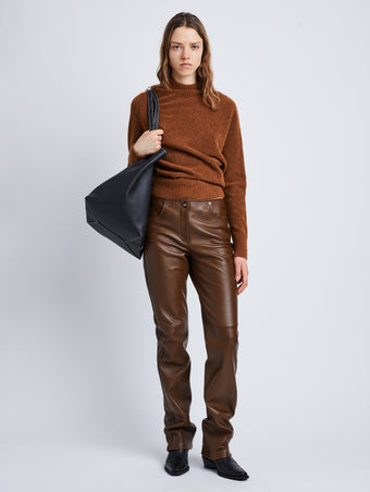 Front image of model in Nappa Leather Pants in Chestnut