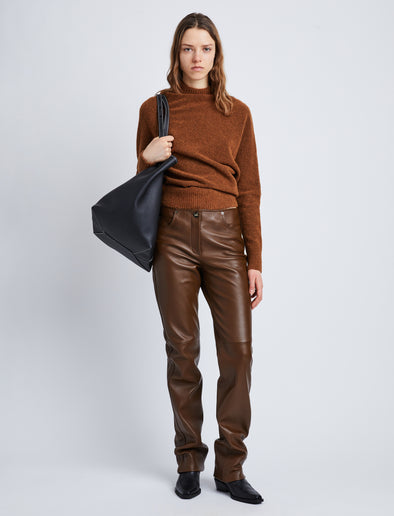Front image of model in Nappa Leather Pants in Chestnut