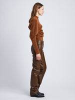 Side image of model in Nappa Leather Pants in Chestnut