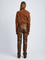 Back image of model in Nappa Leather Pants in Chestnut