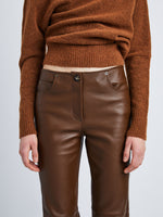 Detail image of model in Nappa Leather Pants in Chestnut
