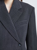 Detail image of model wearing Melange Wool Jacket in GREY MELANGE