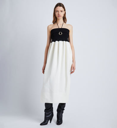 Front full length image of model wearing Viscose Crepe Knit Dress in WHITE