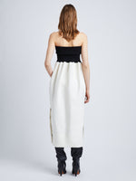 Back full length image of model wearing Viscose Crepe Knit Dress in WHITE