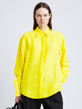 Front cropped image of model wearing Crushed Matte Satin Shirt in YELLOW