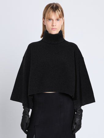 Front cropped image of model wearing Double Face Eco Cashmere Sweater in BLACK