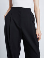 Detail image of model wearing Wool Twill Trousers in BLACK