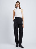 Front full length image of model wearing Wool Twill Trousers in BLACK