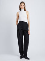 Front full length image of model wearing Wool Twill Trousers in BLACK