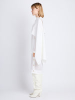Side full length image of model wearing Technical Chiffon Top in IVORY