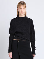 Front cropped image of model wearing Viscose Wool Sweater in CHARCOAL