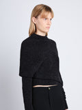 Detail image of model wearing Viscose Wool Sweater in CHARCOAL