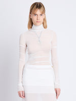 Front cropped image of model wearing Viscose Gauze Knit Top in WHITE