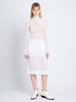 Front full length image of model wearing Viscose Gauze Knit Top in WHITE