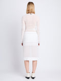 Back full length image of model wearing Viscose Gauze Knit Top in WHITE