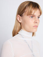Detail image of model wearing Viscose Gauze Knit Top in WHITE