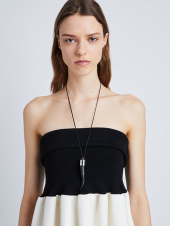 Proenza Schouler Image of model wearing Horn Necklace in black/silver