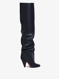 Side image of CONE SLOUCH OVER THE KNEE BOOTS in BLACK