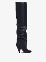 Side image of CONE SLOUCH OVER THE KNEE BOOTS in BLACK