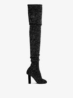 3/4 Back image of GLINT OVER THE KNEE KNIT BOOTS in BLACK
