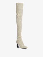 Front 3/4 image of GLINT OVER THE KNEE KNIT BOOTS in ECRU