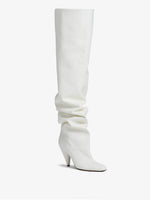 3/4 Front image of CONE SLOUCH OVER THE KNEE BOOTS in CREAM