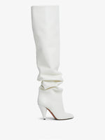 3/4 Back image of CONE SLOUCH OVER THE KNEE BOOTS in CREAM