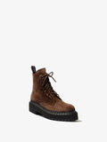 Front 3/4 image of Suede Lug Sole Platform Combat Boots in Dark Brown