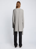 Back full length image of model wearing Ribbed Cotton Relaxed Cardigan in GREY MELANGE
