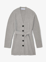 Still Life image of Ribbed Cotton Relaxed Cardigan in GREY MELANGE with belt tied in front