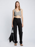 Front full length image of model wearing Ribbed Cotton Cropped Sweater in GREY MELANGE